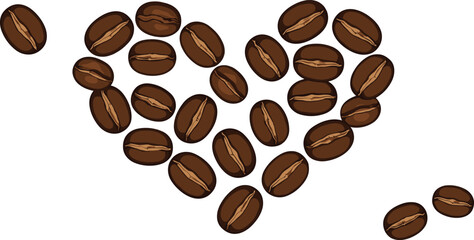 Heart Shape Formed by Roasted Coffee Beans Vector Illustration Caffeine Love Symbol Graphic