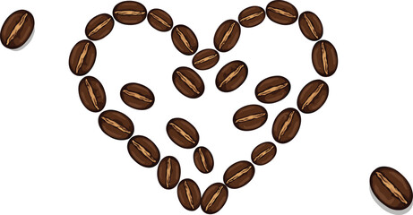 Heart Shape Made of Roasted Coffee Beans Vector Illustration Love and Caffeine Symbol Graphic
