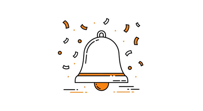 Notification bell icon with confetti for alerts, announcements, reminders, and updates on white background
