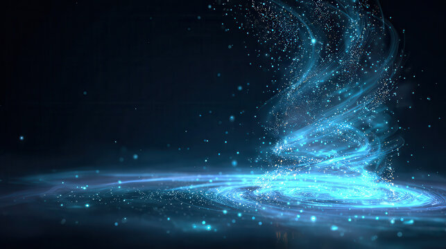 Vibrant blue energy vortex swirling in dark space