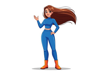 Animated woman presenting a concept with a friendly expression smiling