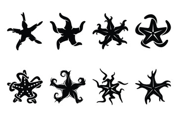 crazy starfish silhouette icon set on the white background