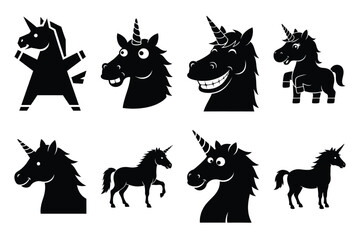 funny unicorn silhouette icon set on the white background © subhadrarani