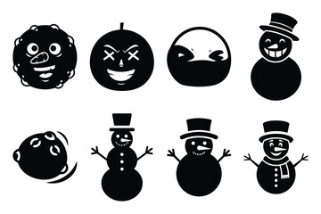 funny snowball silhouette icon set on the white background