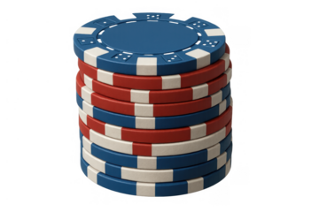 Stack of red, white, and blue poker chips, symbolizing gambling, casino games, betting, and wealth, transparent background