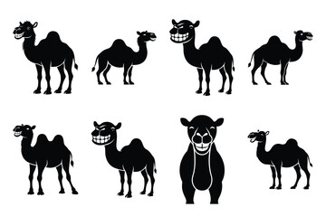grinning camel silhouette icon set on the white background