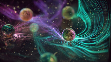 Cosmic nebula with glowing orbs and swirling energy streams