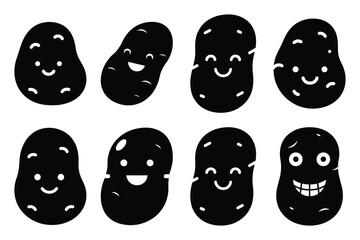 happy potato silhouette icon set on the white background
