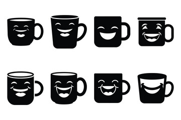 laughing mug silhouette icon set on the white background