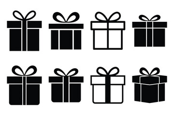 silly gift box silhouette icon set on the white background