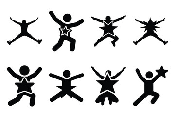 silly star jump silhouette icon set on the white background