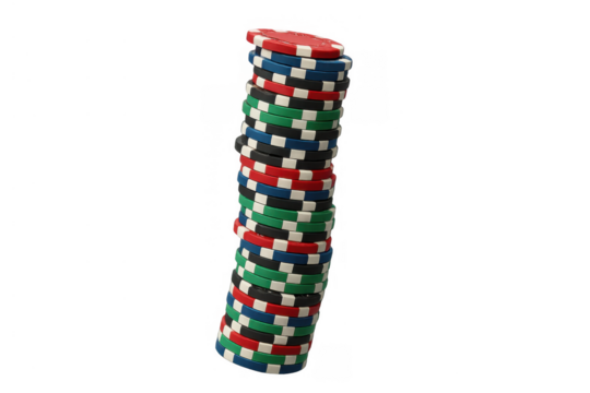 Poker chips stack on transparent background depicting casino games, betting, and gambling, symbolizing risk and reward - Powered by Adobe