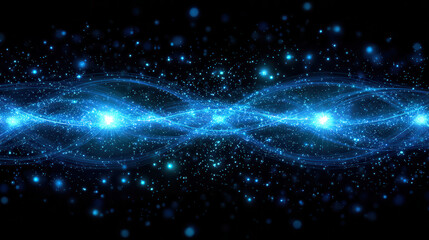 Vibrant blue energy wave pulsating through cosmic nebula