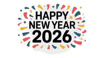 Happy New Year 2026: A vibrant and colorful design wishing viewers a Happy New Year in the year 2026, filled with festive elements.