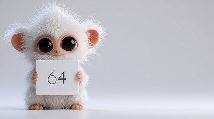 Cute, fluffy animal holds number sign, showcasing playful and whimsical expression