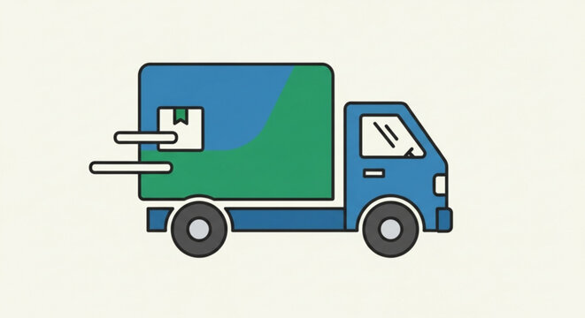 Fast delivery truck with a package speeding for e-commerce, showcasing logistics and shipping solutions, a modern symbol of quick transport and online order fulfillment
