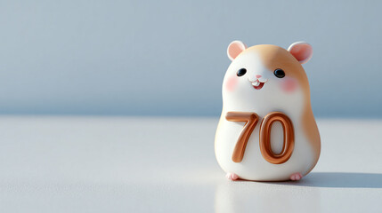 Cute hamster figurine with bright number 70, showcasing cheerful expression and soft colors, perfect for celebrations