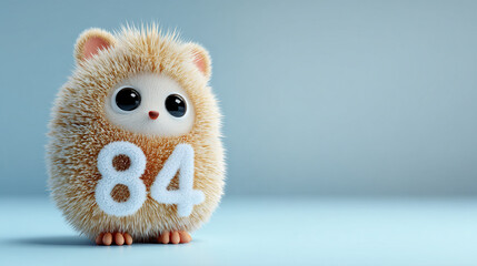 Cute animal with fluffy fur and large eyes, featuring number 84, evokes sense of joy and playfulness