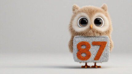 Cute owl holding number block, fluffy texture, large eyes, playful expression, soft colors, adorable design, whimsical
