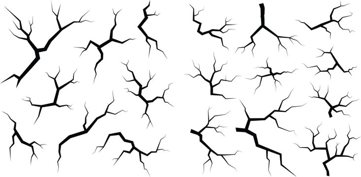 Set of diverse damage fissures showing surface break patterns for earthquake or destruction scenes