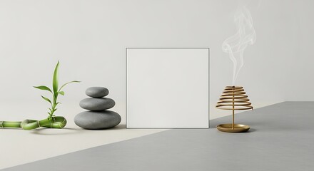 Zen Arrangement with Bamboo Stones and Incense Burner stacked stones