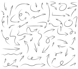 A vector set of black and white calligraphic design elements and arrow illustrations