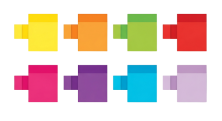 Colorful Abstract Geometric Blocks with Folded Design in a Rainbow Palette, Isolated on Transparent Background