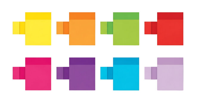 Colorful Abstract Geometric Blocks with Folded Design in a Rainbow Palette, Isolated on Transparent Background