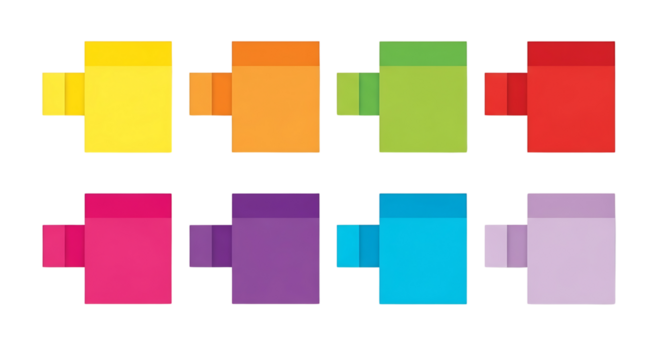 Colorful Abstract Geometric Blocks with Folded Design in a Rainbow Palette, Isolated on Transparent Background
