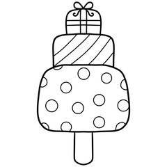 christmas cartoon ice cream cone topped with a gift box design.