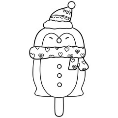 christmas Cute penguin popsicle wearing a hat and scarf with hearts.
