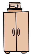 Cute hand drawn illustrations of shoe box on wardrobe or closet for bedroom, furniture, storage, clothes, home decor, house tour, room design, interior, department store, online shopping, drawers