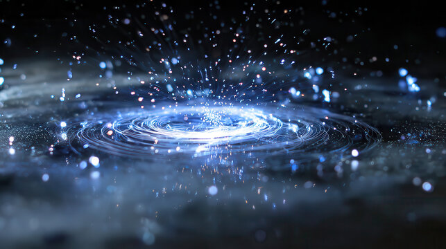 Abstract blue light explosion in dark water ripples - Powered by Adobe