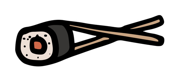Hand drawn sushi and chopstick for Japanese food, cafe, restaurant, menu, recipe, cook book, ingredients, Asian food, lunch, dinner, department store, supermarket, market, food, sticker, cuisine