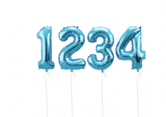 Blue Number Balloons 1234 isolated on a transparent background