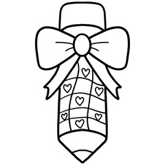 christmas cartoon pencil design with a bow and heart patterns.