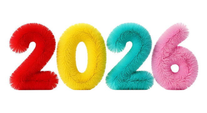 Colorful furry 2026 numbers isolated on transparent background - Powered by Adobe