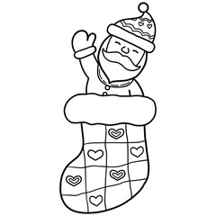 christmas Cheerful Santa Claus peeking from a festive Christmas stocking.