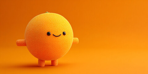 Cute orange character with smiling face, made from vibrant orange fruit, set against bright orange background