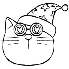 christmas Festive santa cat with sunglasses and a Christmas hat.