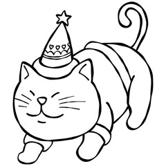 christmas Playful santa cat in a festive outfit with a party hat.