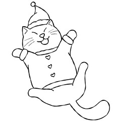 christmas Playful cat wearing a Christmas outfit and festive hat.