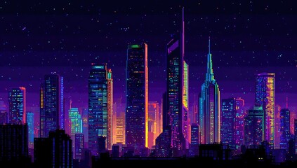 Pixelated city skyline at night (1)