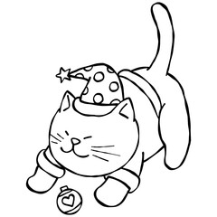 christmas Cute santa cat playing with a Christmas ornament.