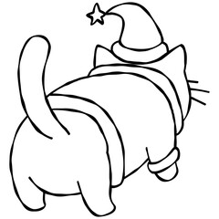 christmas Cute santa cat in a Santa outfit in back view