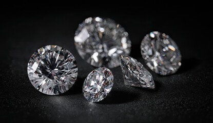 Several sparkling diamonds on a dark surface