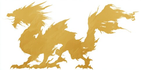 Golden Chinese Dragon Silhouette on White Background.