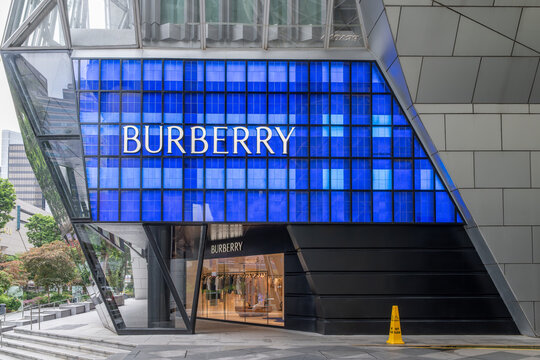 Burberry storefront on Orchard Road in Singapore with modern architecture