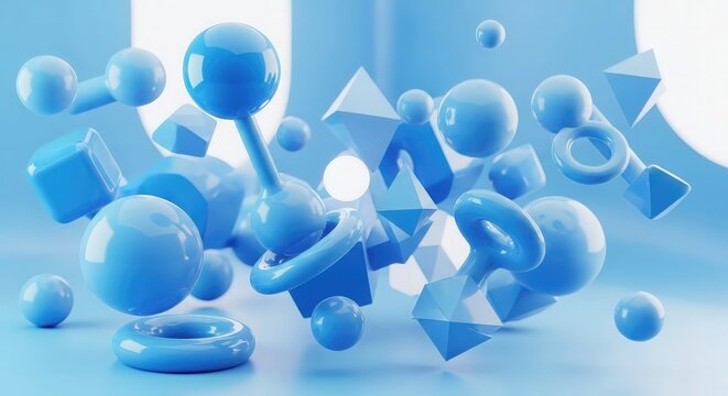 Abstract geometric shapes in calming blue and white, creating a modern, minimalist composition