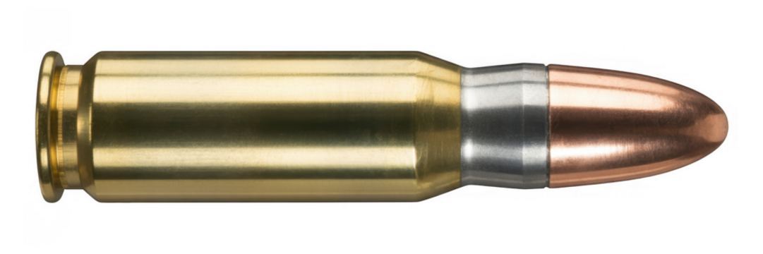 Brass and copper bullet cartridge isolated on a transparent background